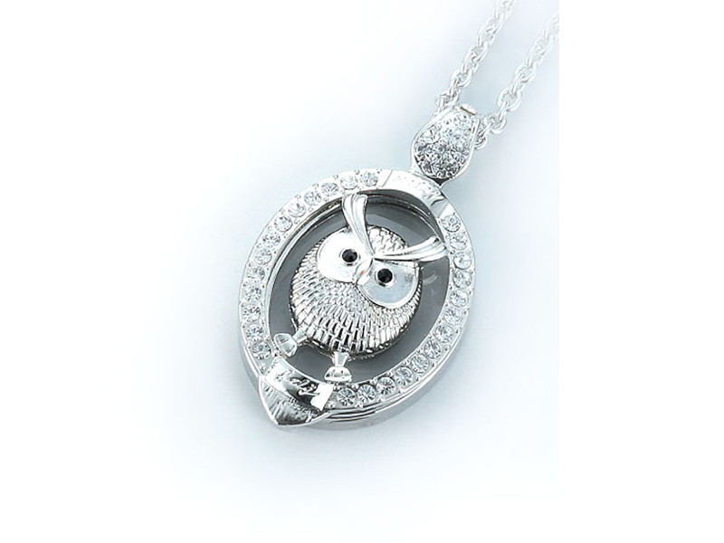 Silver Plated Owl Pendant Necklace Magnifier-CR18