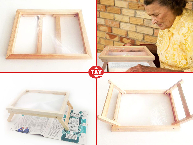 可折疊直立式放大鏡, 木頭免提式放大鏡, 木製免持式折疊放大鏡, 木頭可折疊免持書頁放大鏡, 俞泰光學