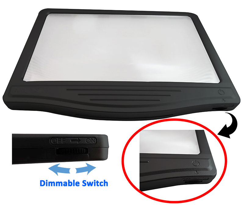 lighted page magnifier with dimmable switch