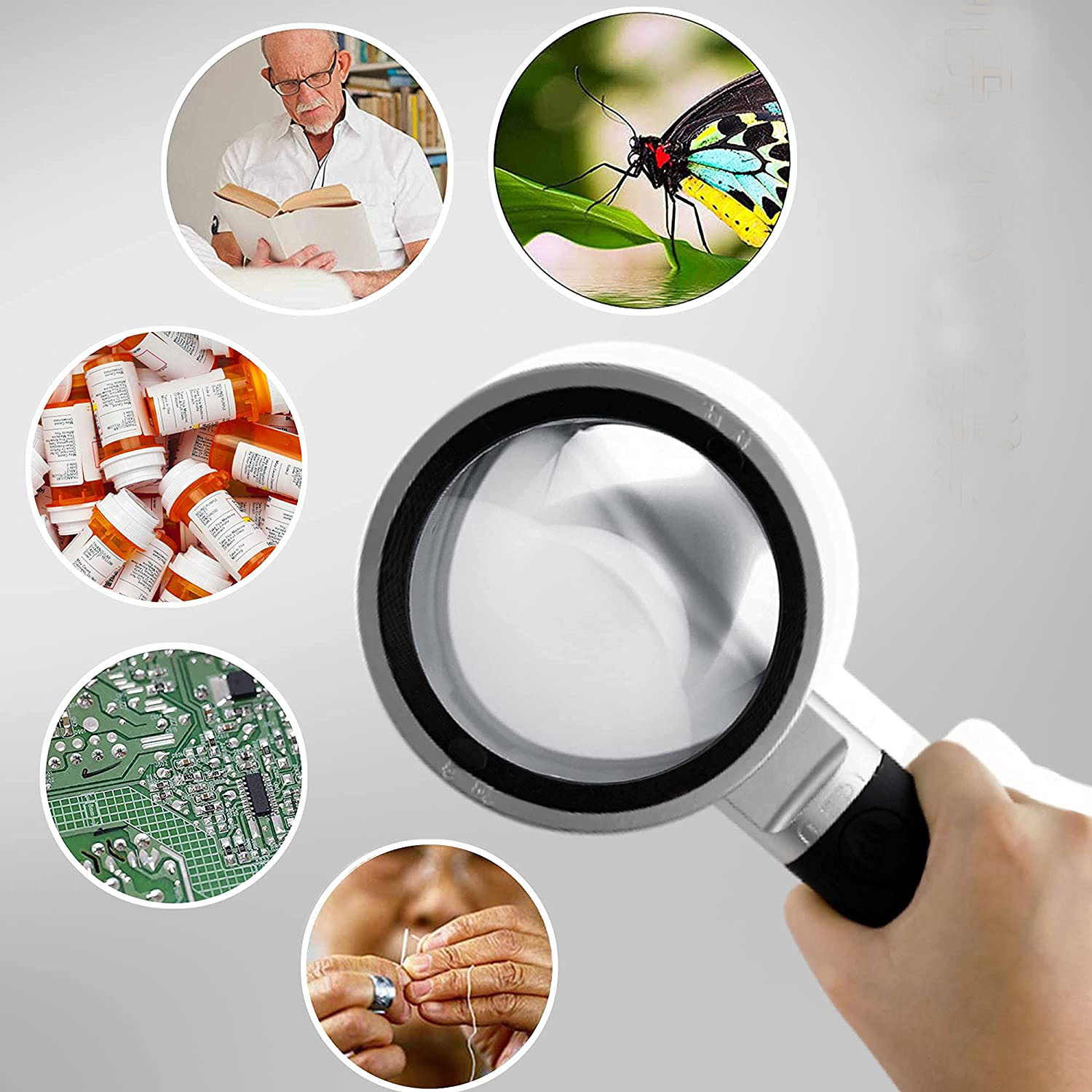 10X Lighted Magnifying Glass with Ergonomic Standing Handle comfortable handheld design suitable for reading books, newspapers, maps, labels, and detailed documents