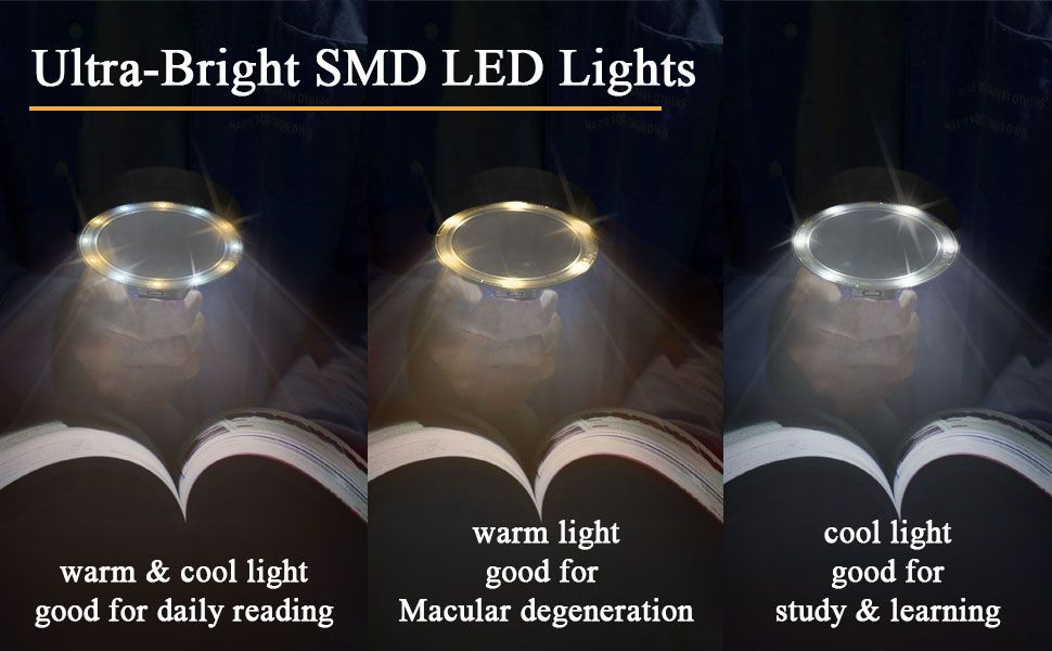 10X Lighted Magnifying Glass with Ergonomic Standing Handle 10x magnifying glass with ultra bright SMD LED lights warm light good for macular degenration
