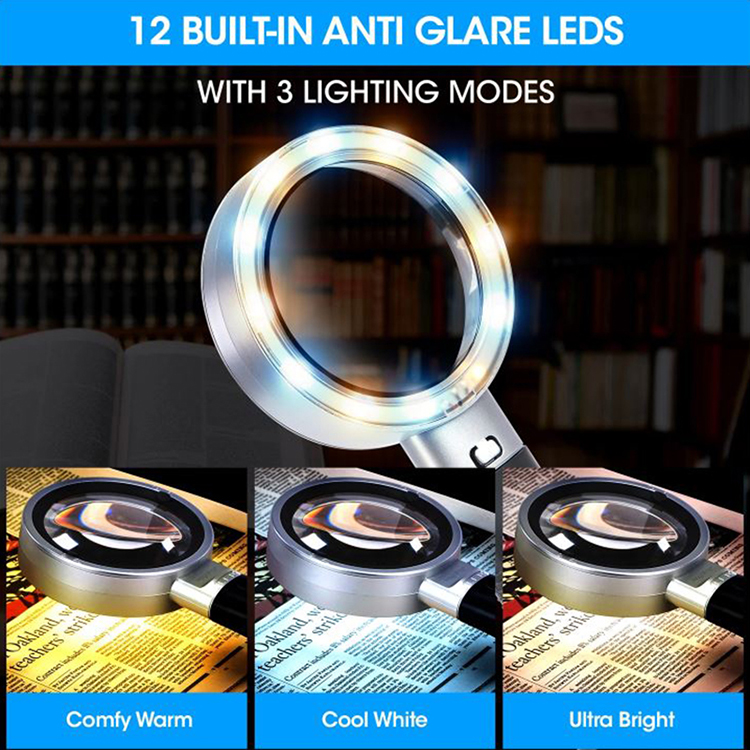 10x magnifying with 12 built-in anti-glare LEDs