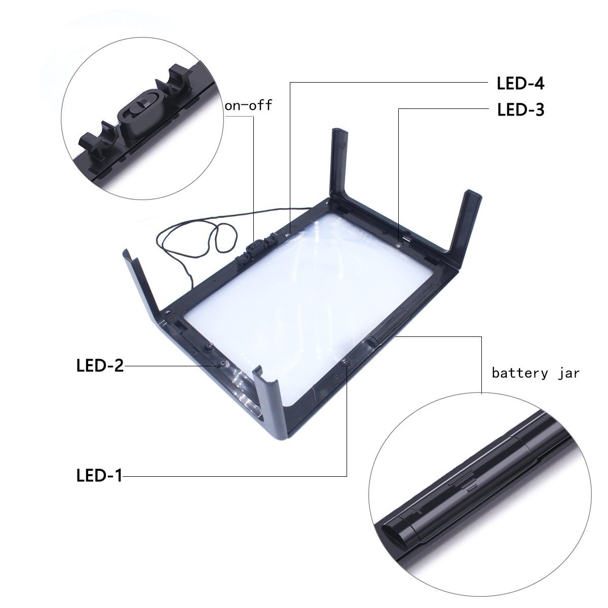 3X Hands-Free Magnifier with Lights for Reading Full Page Lighted Reading Magnifier, Hands-Free Magnifier with 4 LED Lights, 3X Hands-Free Magnifier with Lights for Reading, Magpro