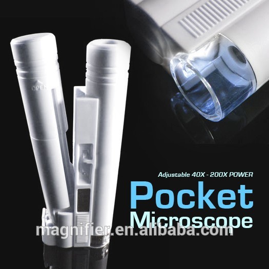 袖珍帶光源顯微鏡體積袖珍可放口袋便攜帶燈顯微鏡放大40倍雙管