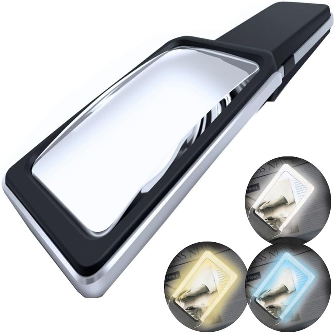 4X Rectangular Handheld Magnifier with 16 Dimmable Anti-Glare SMD LED Lights