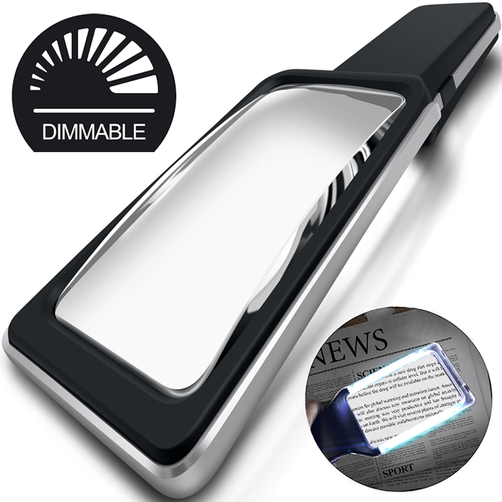 4X Rectangular Handheld Magnifier with 10 Dimmable Anti-Glare SMD LED Lights