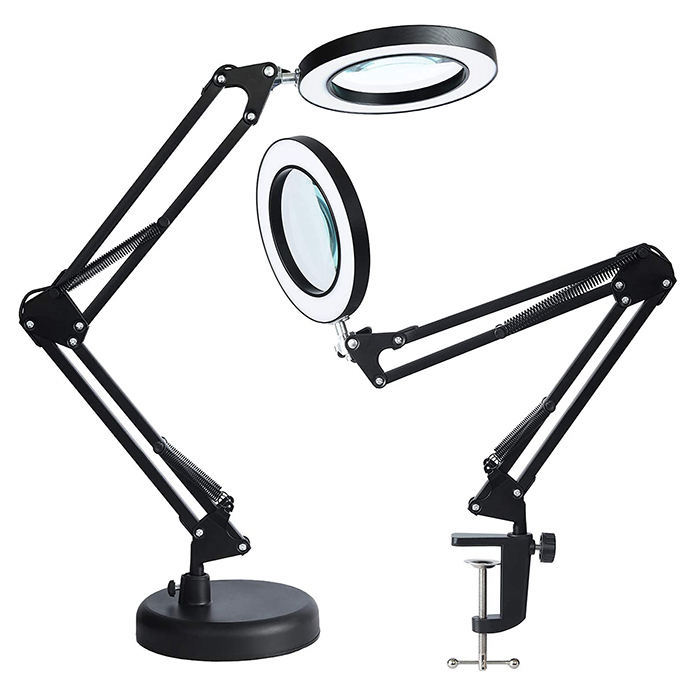 Magnifying Glass with Light and Stand, 2-in-1 Real Glass Lens Desk 8X Black