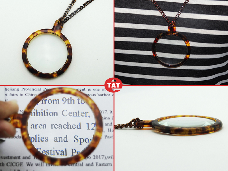 台灣製造 4倍琥珀龜殼花紋 項鍊放大鏡 吊墜放大鏡